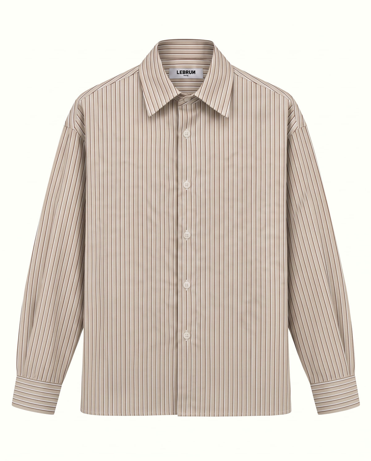 Chemise oversize beige à rayures blanches et bordeaux Lebrun Paris, vue de face