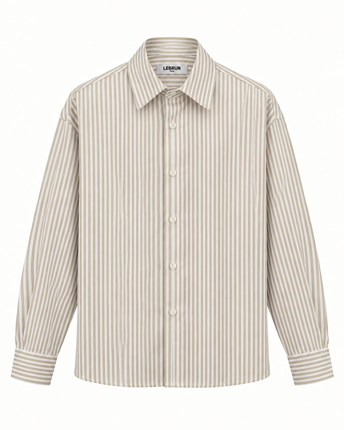 White and beige striped oversized shirt in cotton poplin, Lebrun Paris