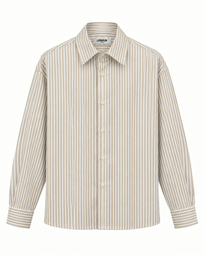 White and beige striped oversized shirt in cotton poplin, Lebrun Paris