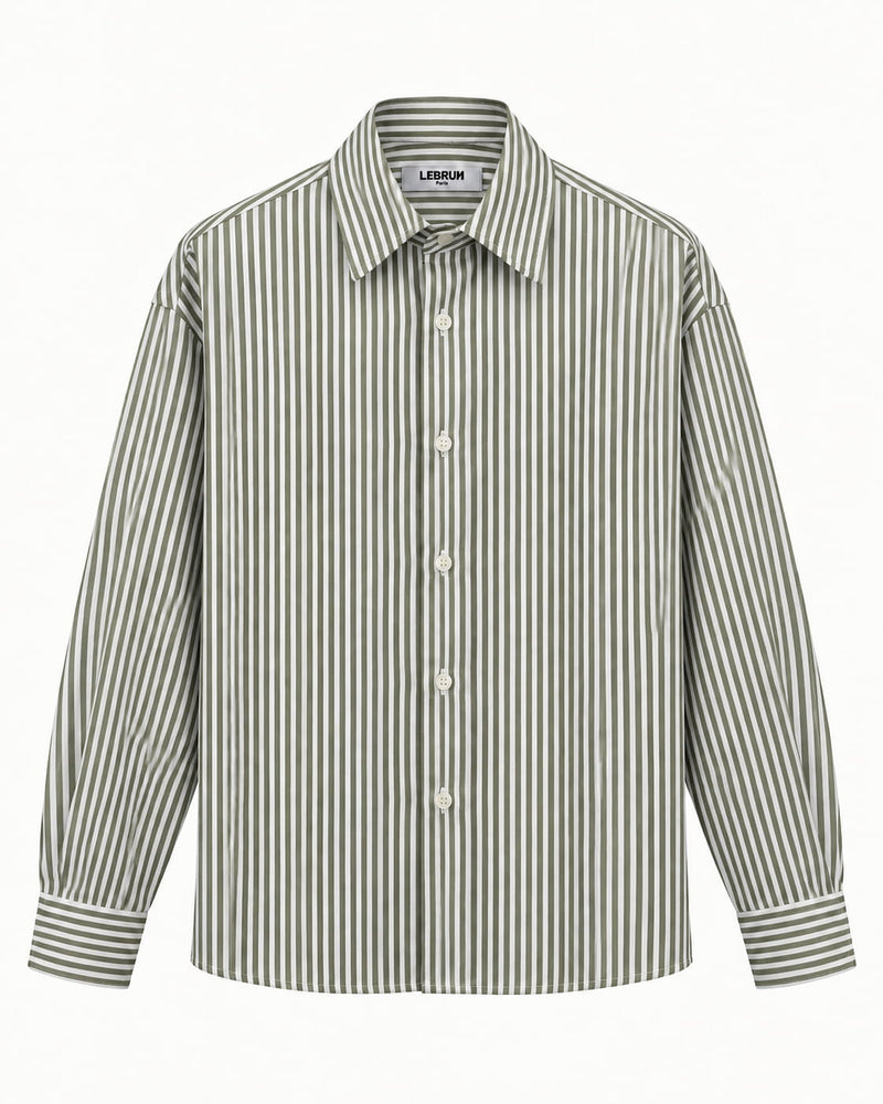 White and khaki striped oversized shirt in cotton poplin, Lebrun Paris
