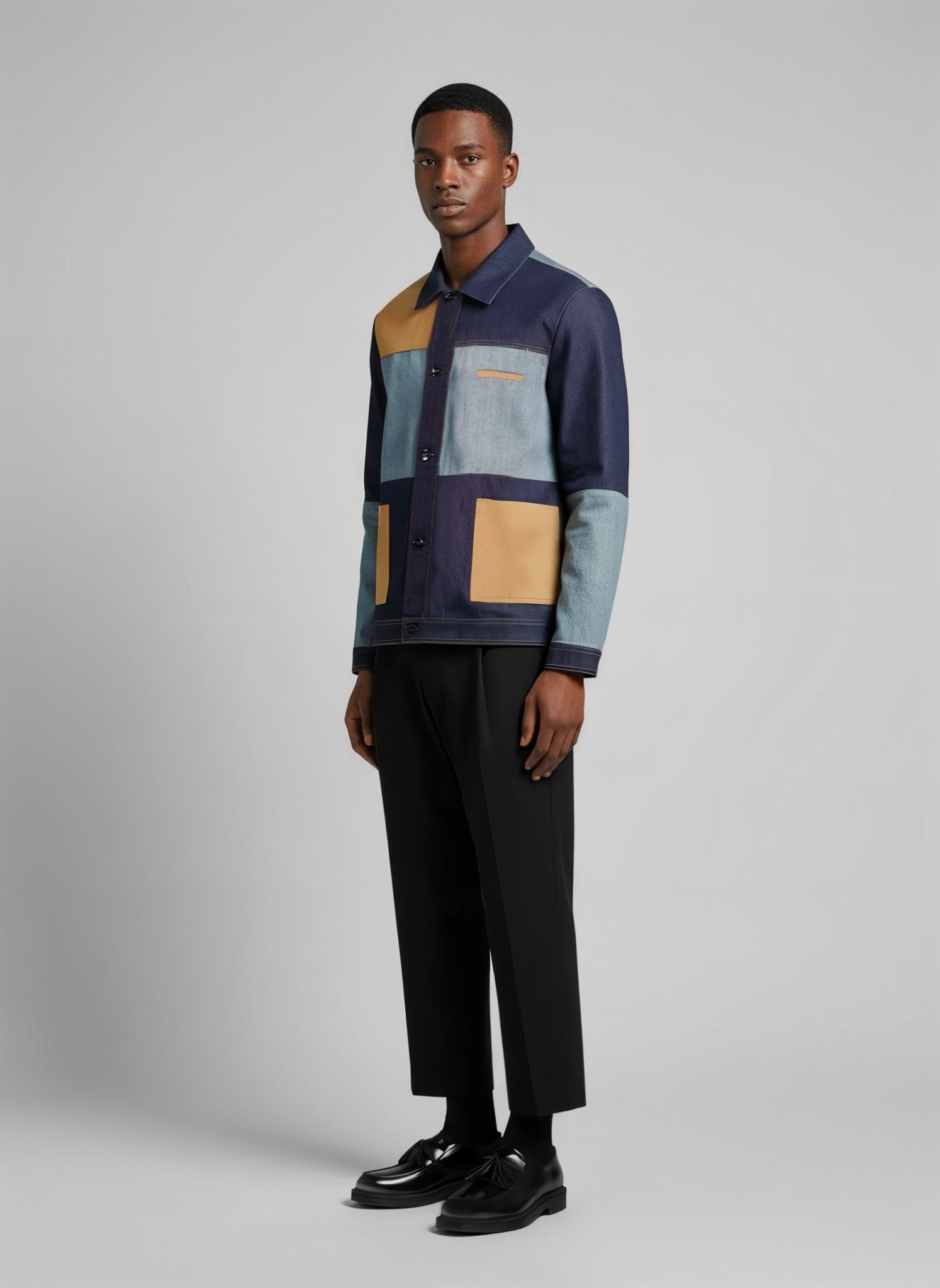 Giacca worker in denim e gabardine blu uomo, Lebrun Paris, Made in France