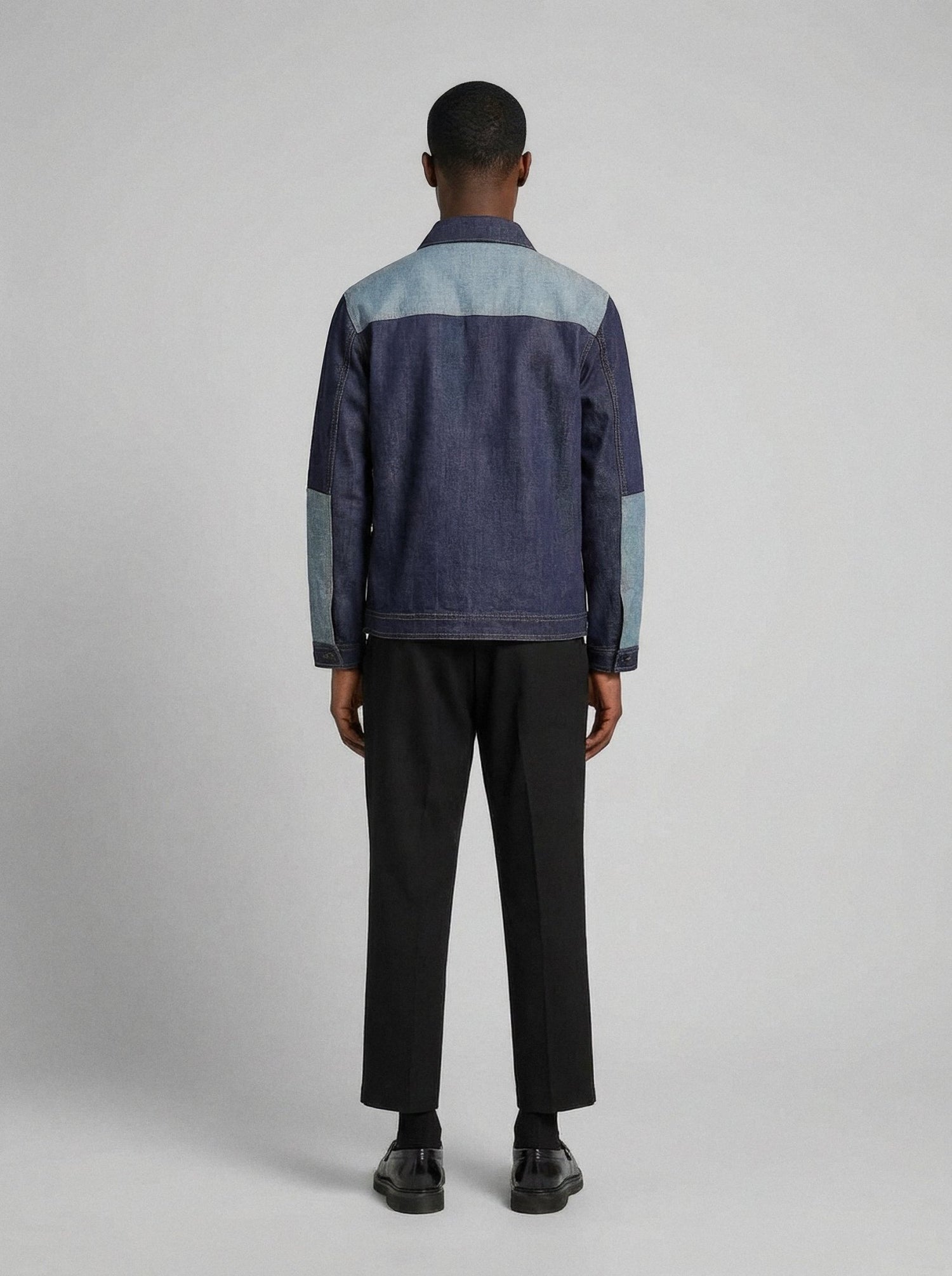 Giacca worker in denim e gabardine blu uomo, Lebrun Paris, Made in France