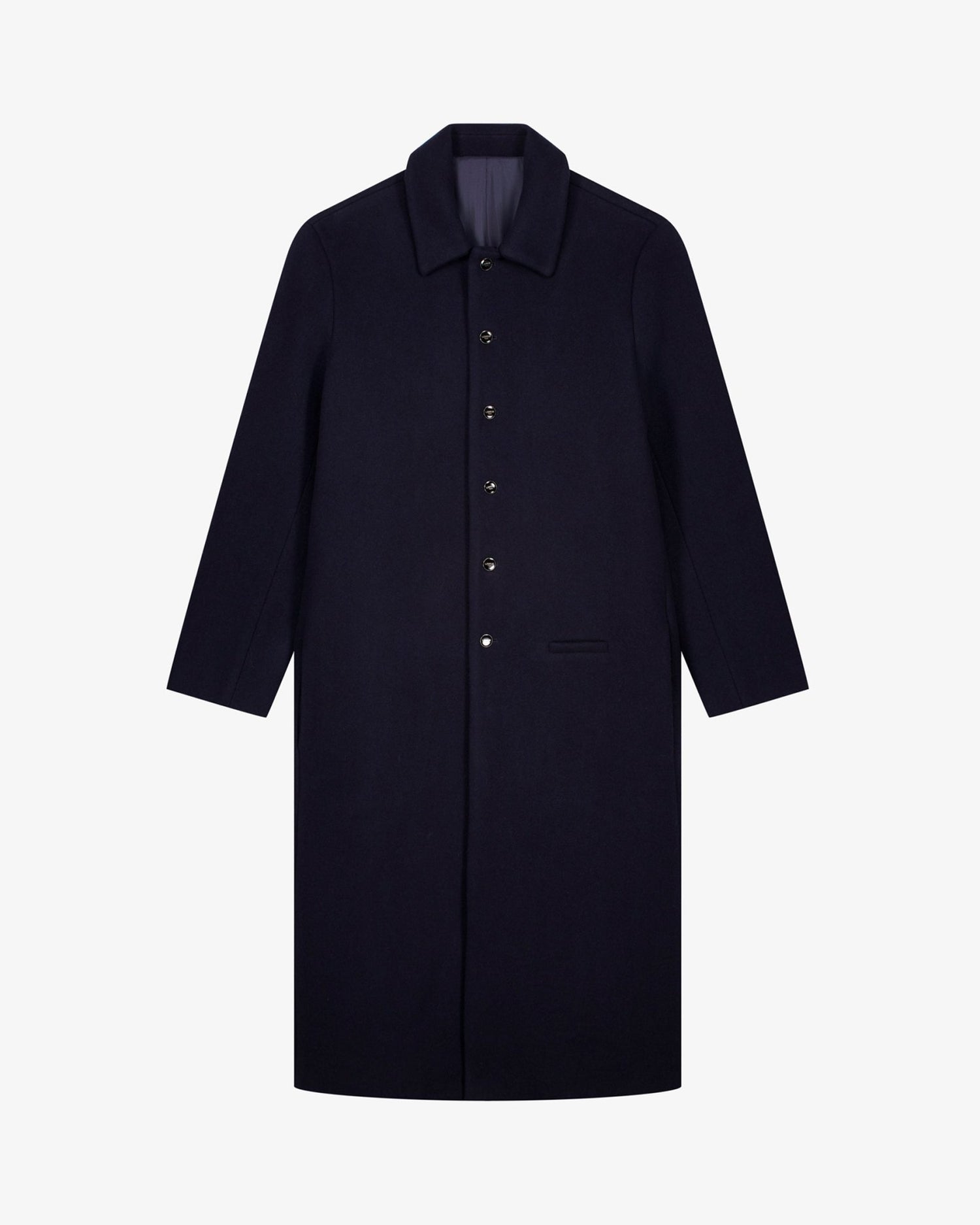 Cappotto lungo in lana blu minimal uomo, Lebrun Paris, Made in France
