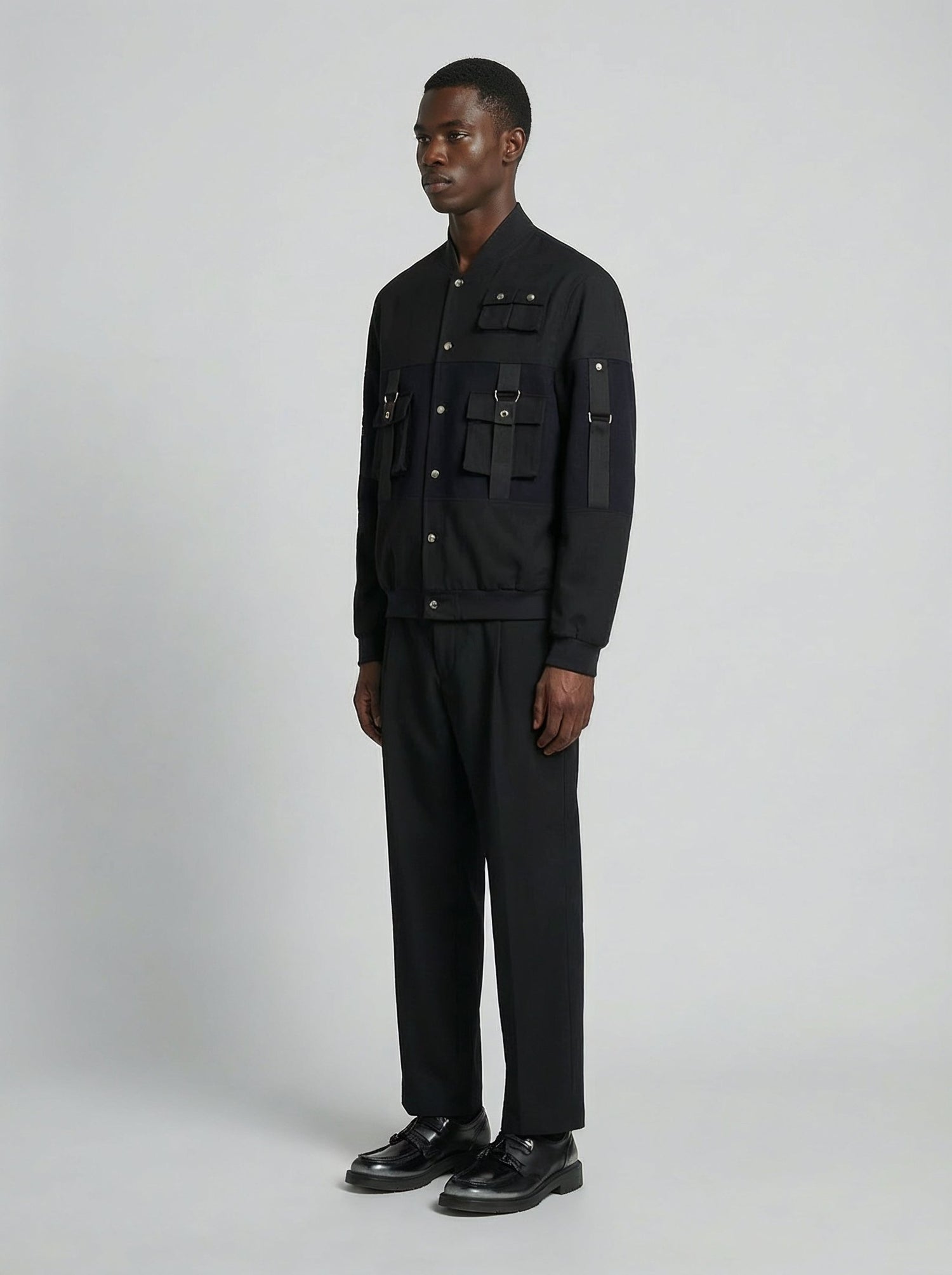 Bomber in lana e cashmere nero e blu uomo, Lebrun Paris, Made in France