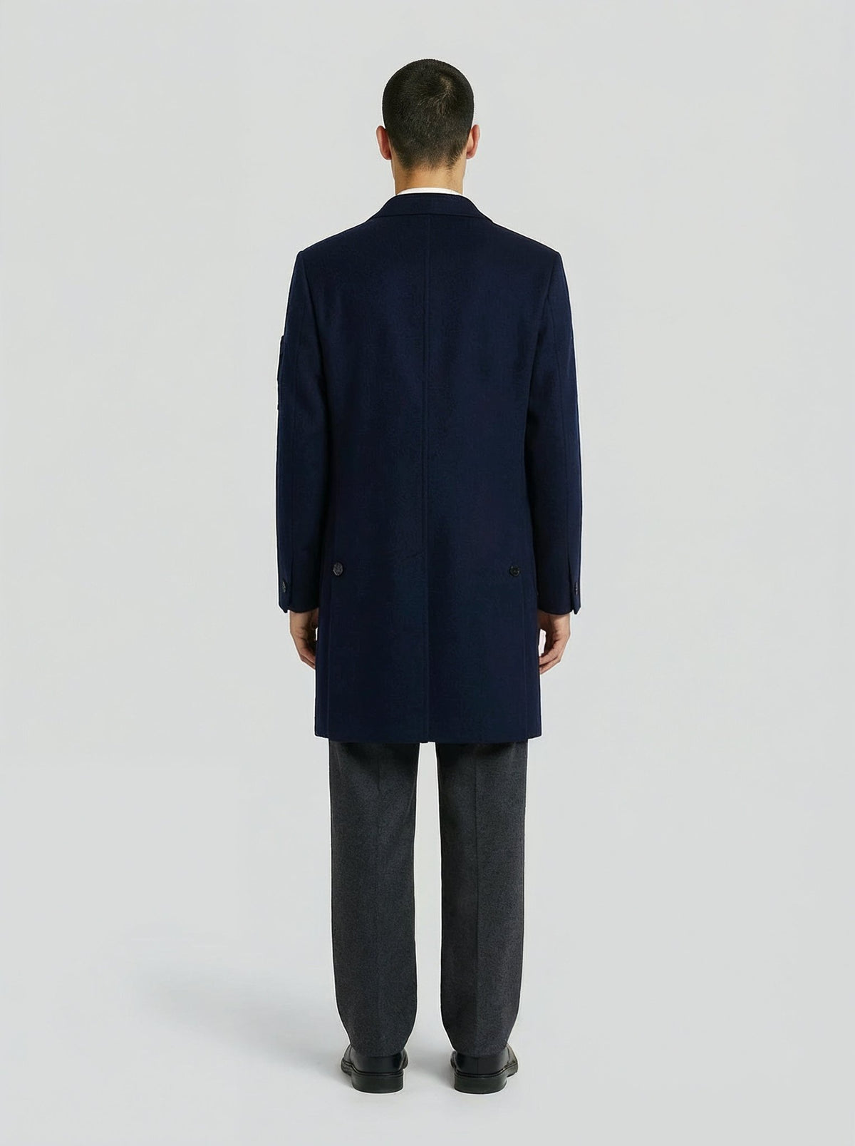 남성용 블루 울 캐시미어 코트, Lebrun Paris, Made in France