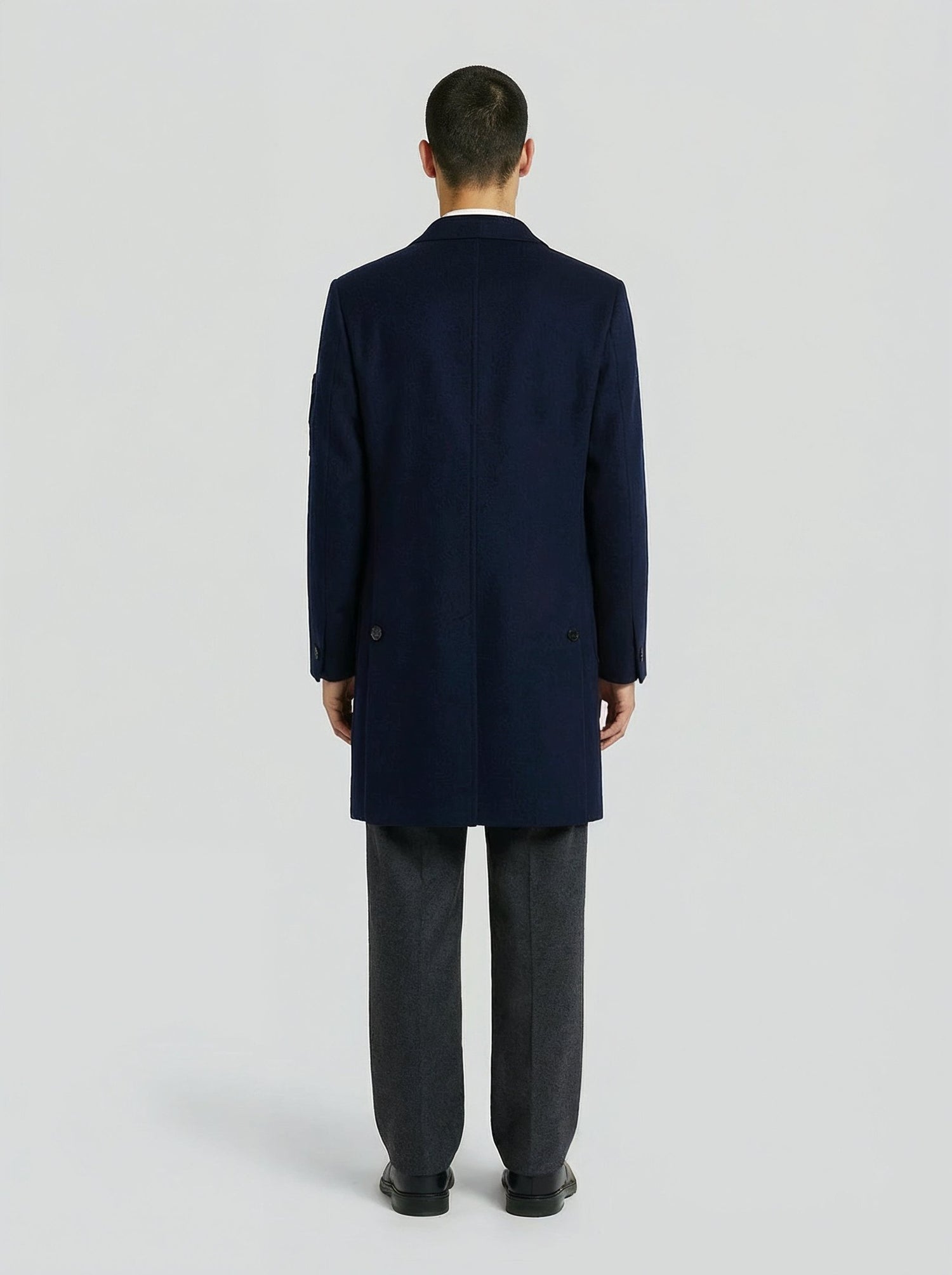 Cappotto in lana e cashmere blu uomo, Lebrun Paris, Made in France