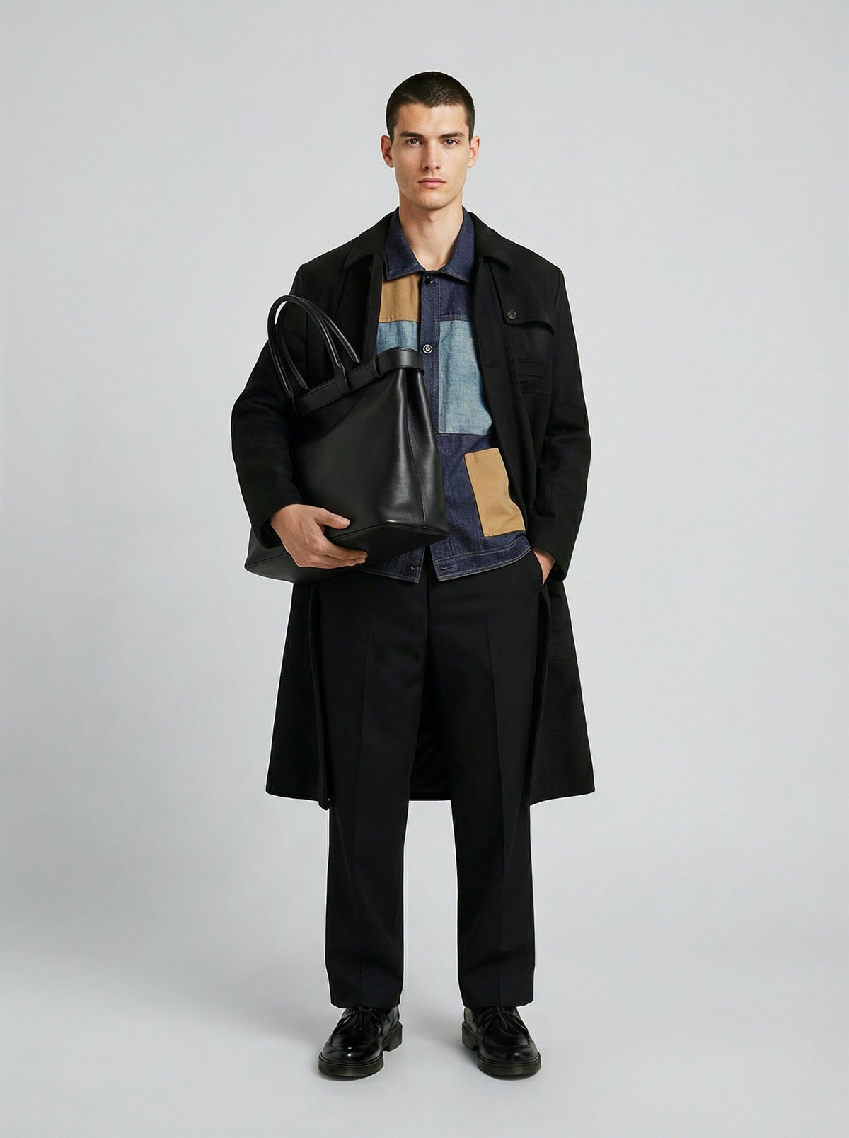男士黑色羊毛开士米大衣,Lebrun Paris,Made in France
