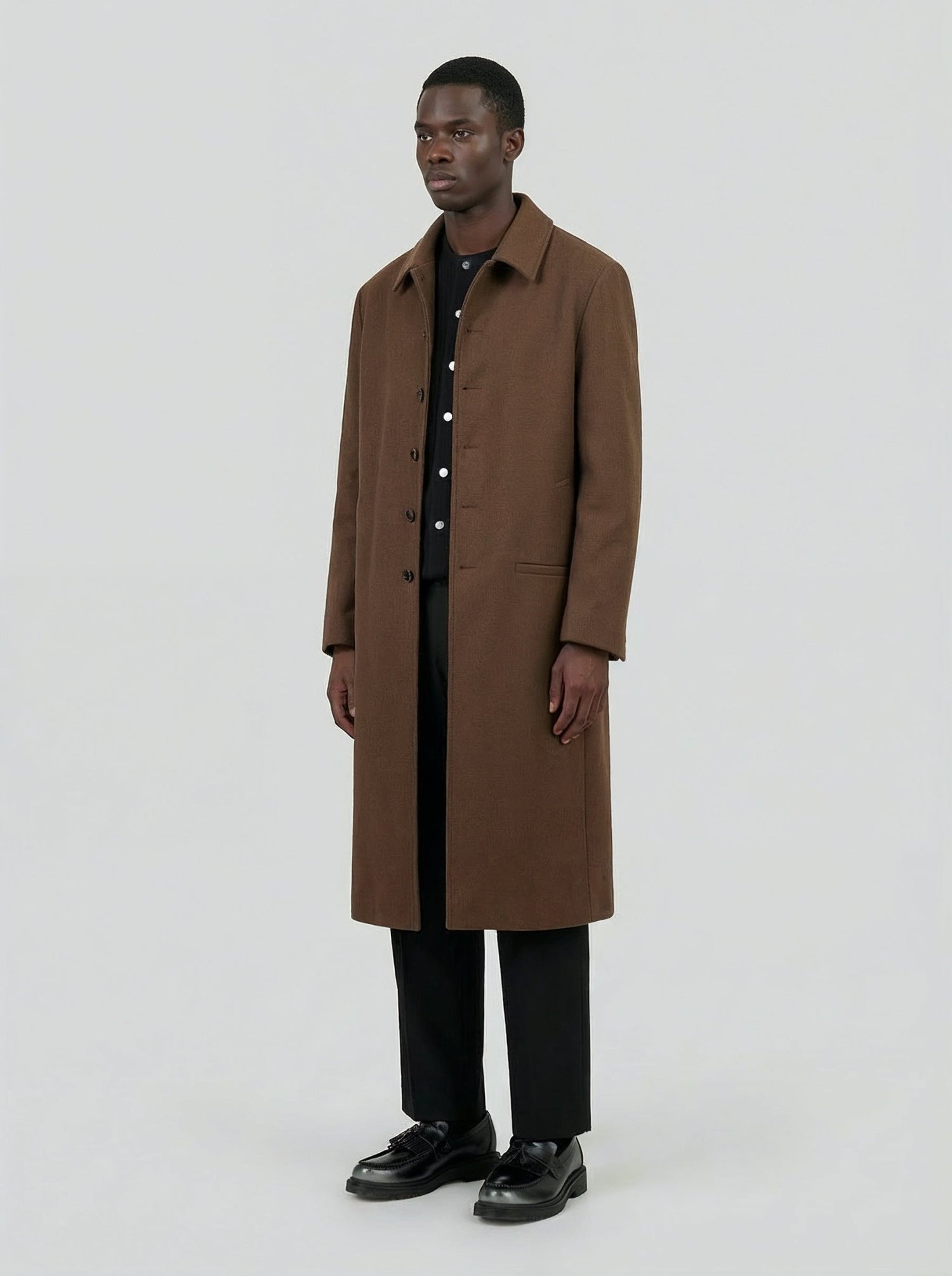 Cappotto lungo in lana e cashmere marrone uomo, Lebrun Paris, Made in France