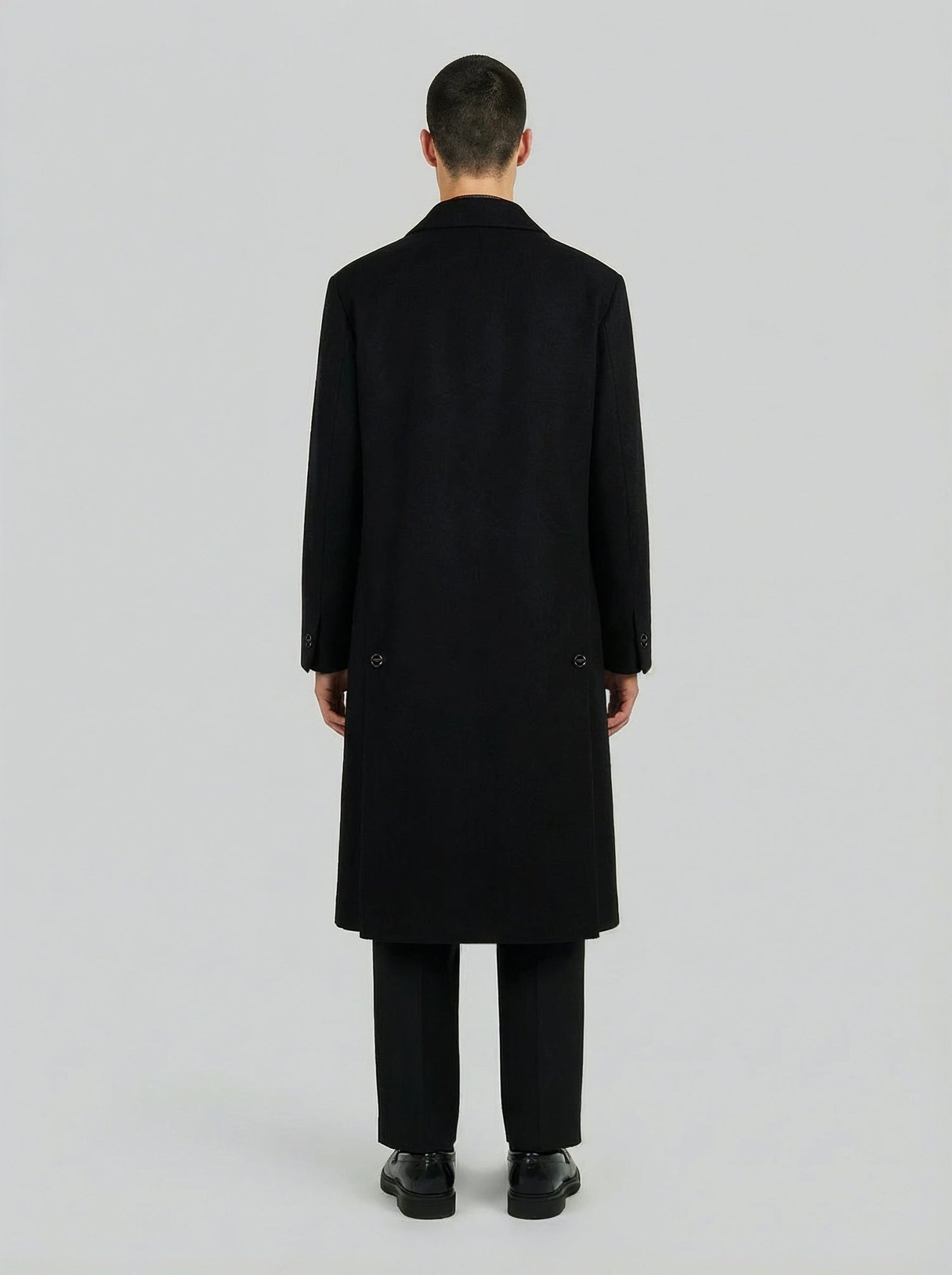 Cappotto lungo in lana nera minimal uomo, Lebrun Paris, Made in France