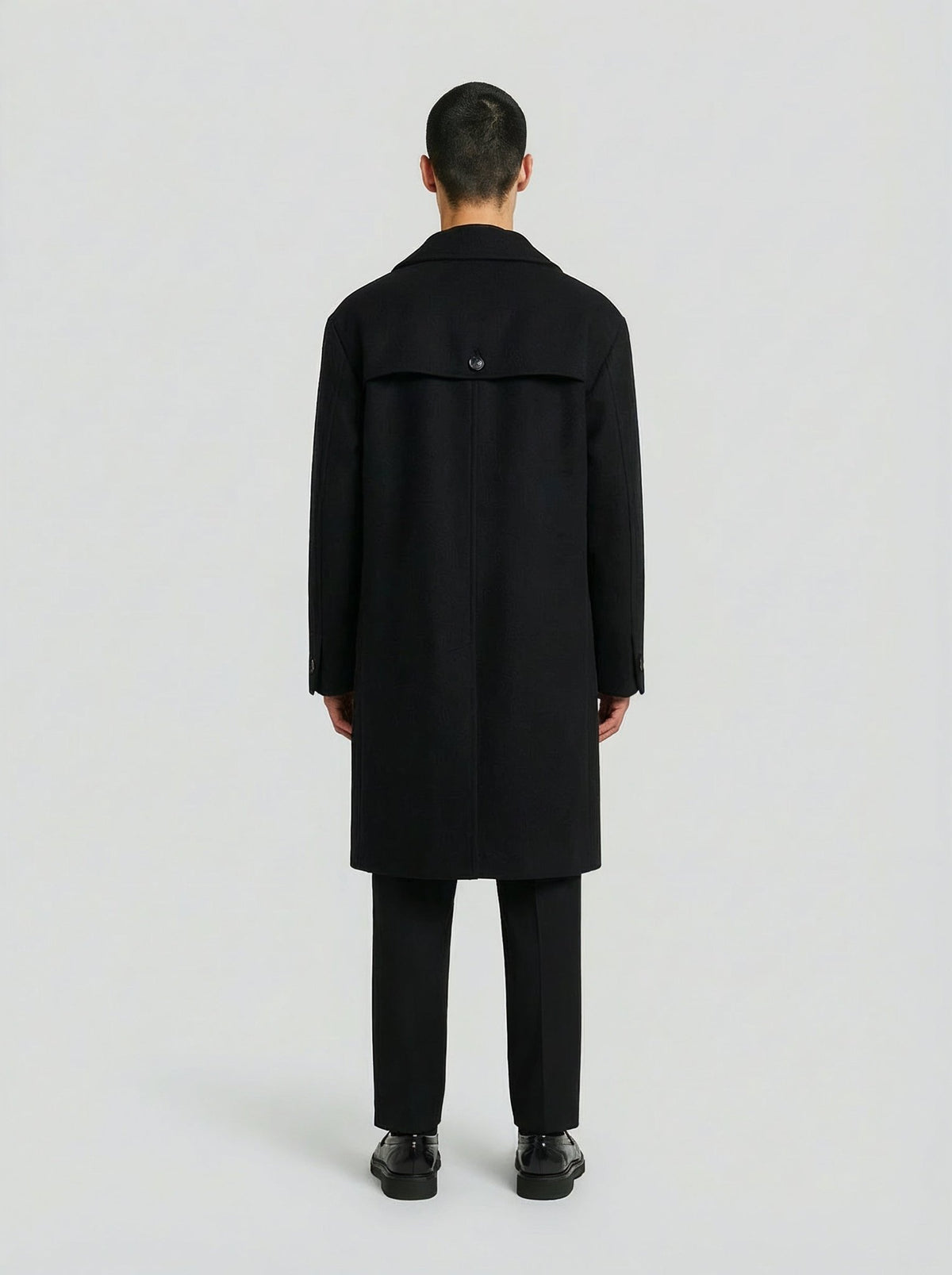男士黑色羊毛双排扣大衣,Lebrun Paris,Made in France