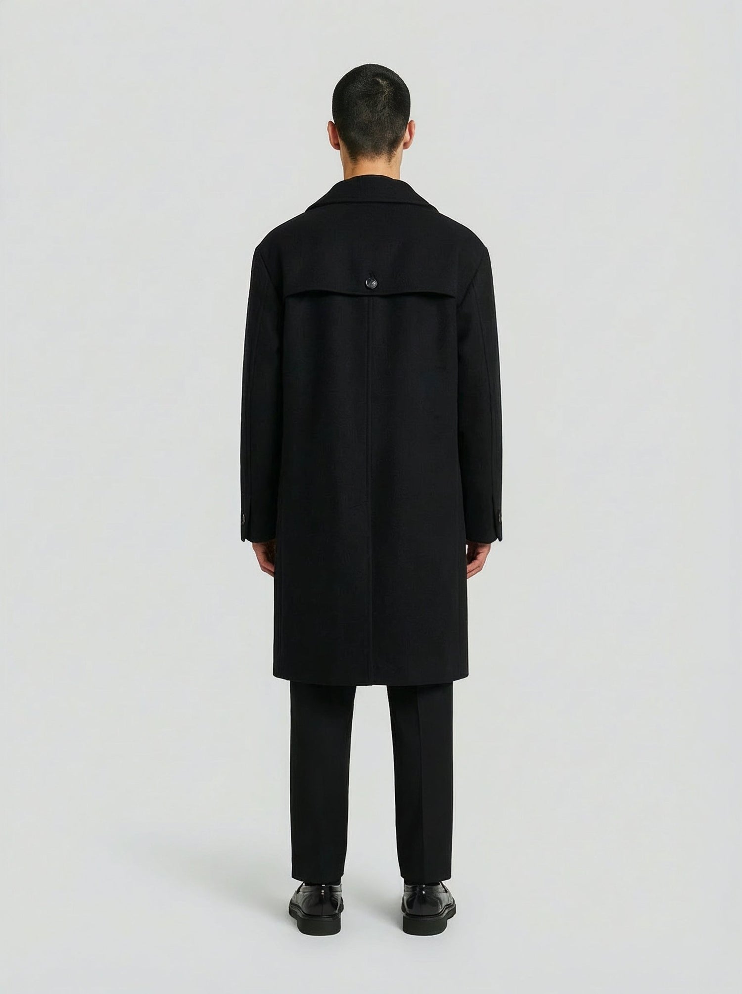 Cappotto doppiopetto in lana nera uomo, Lebrun Paris, Made in France