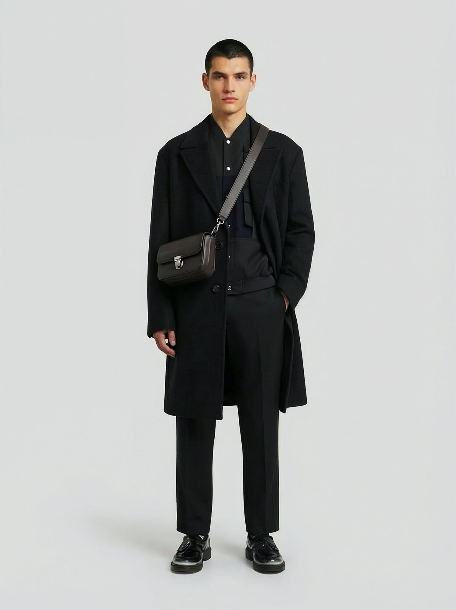 Cappotto doppiopetto in lana nera uomo, Lebrun Paris, Made in France