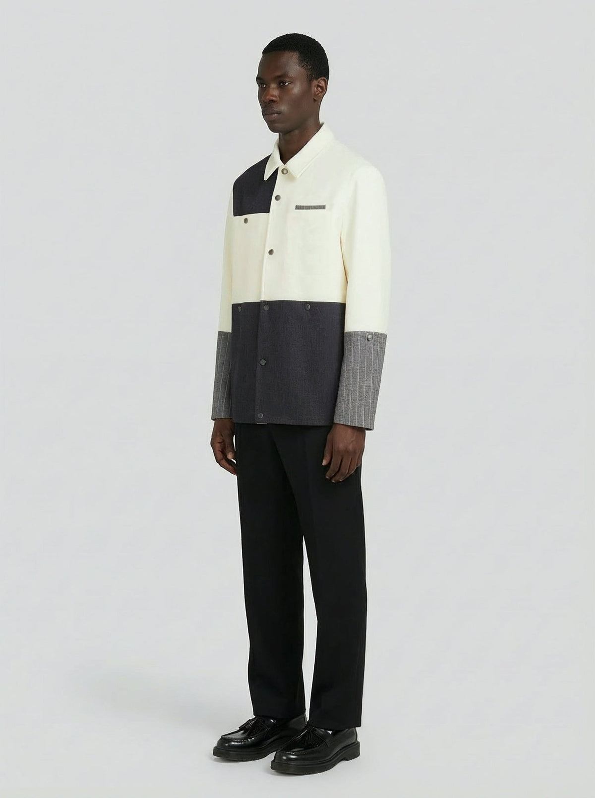 男士白灰双色羊毛开士米教练夹克,Lebrun Paris,Made in France