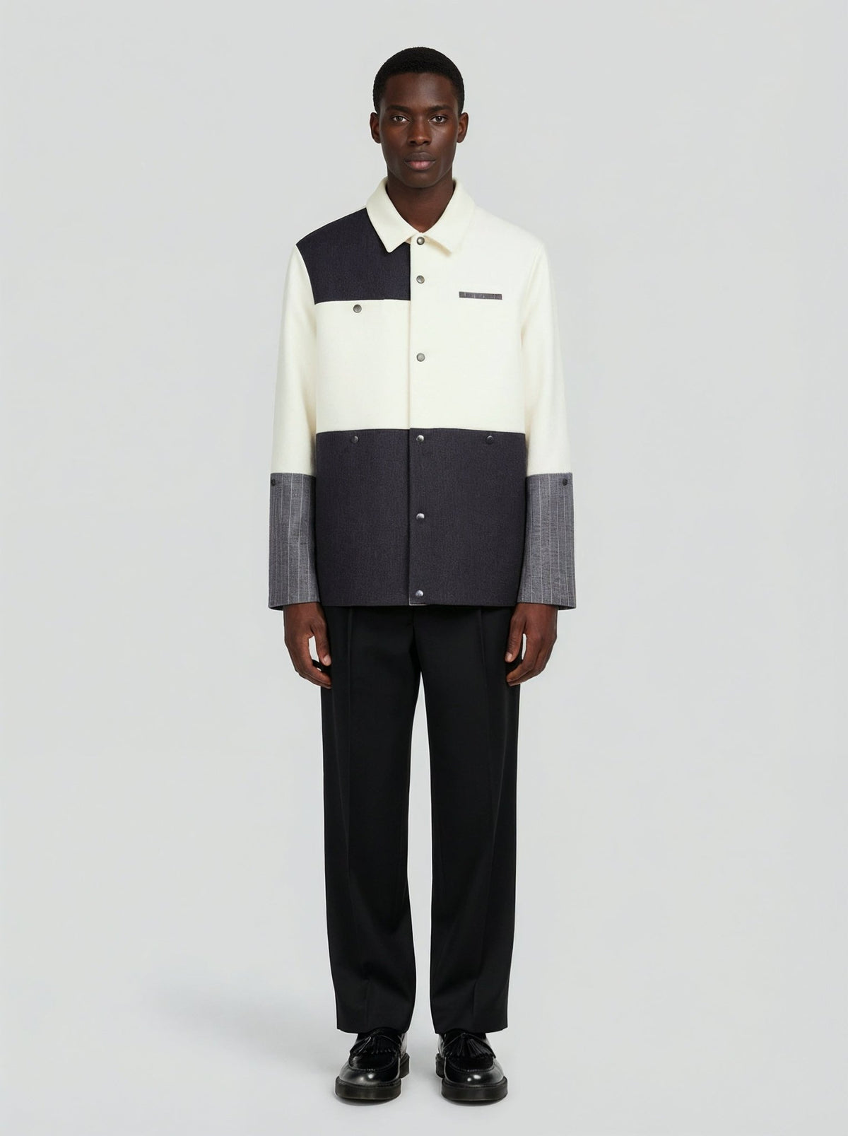 男士白灰双色羊毛开士米教练夹克,Lebrun Paris,Made in France