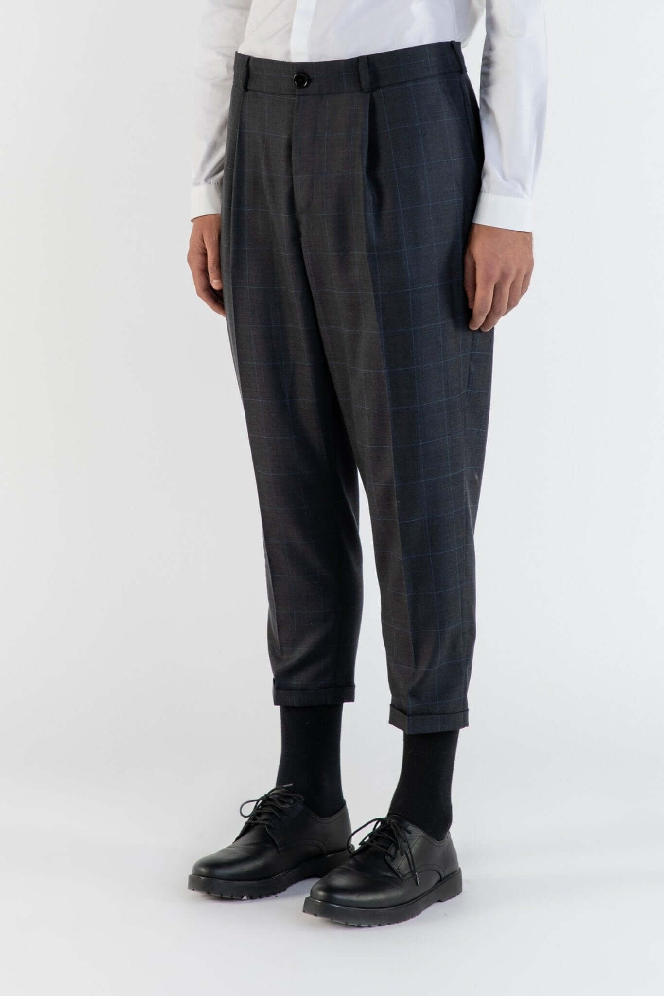 Pantalone in lana marrone principe di Galles con pince uomo, Lebrun Paris, Made in France