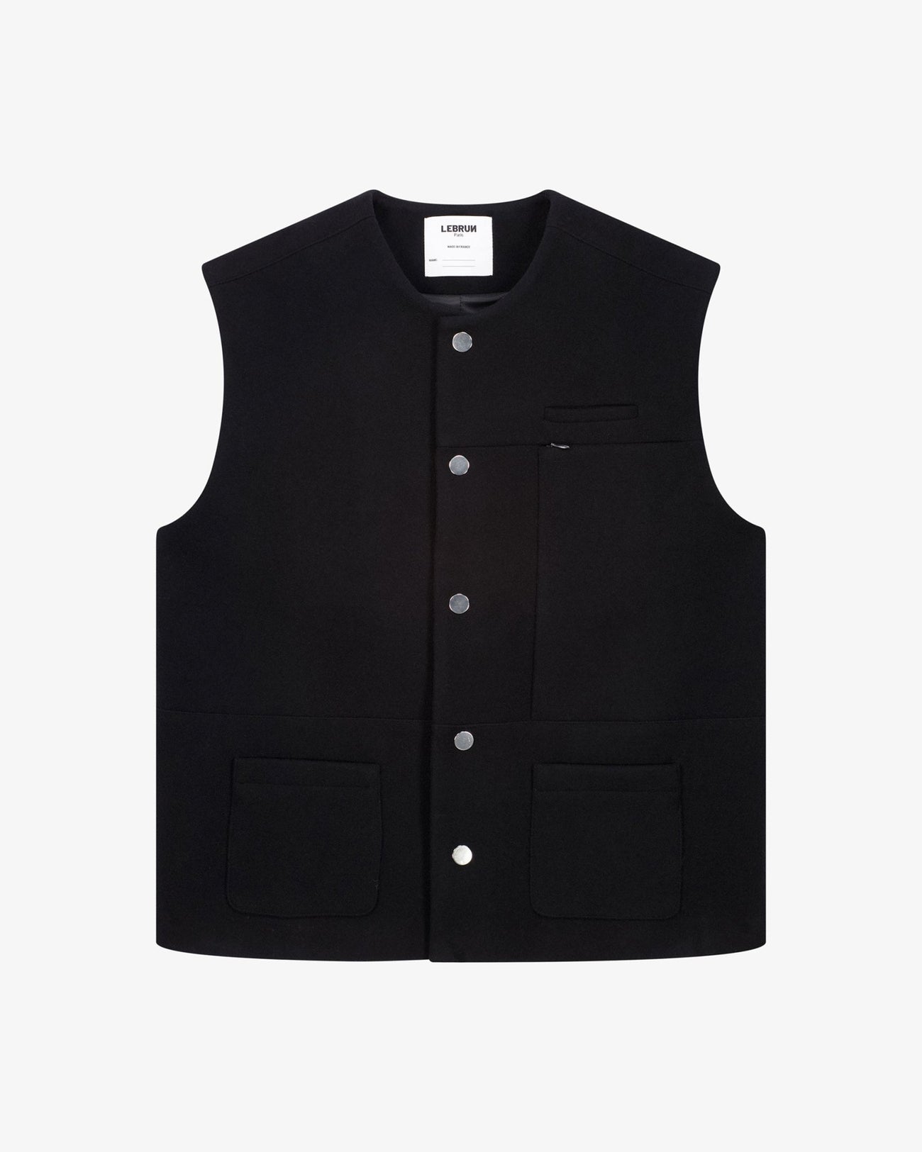 남성용 블랙 울 민소매 조끼, Lebrun Paris, Made in France