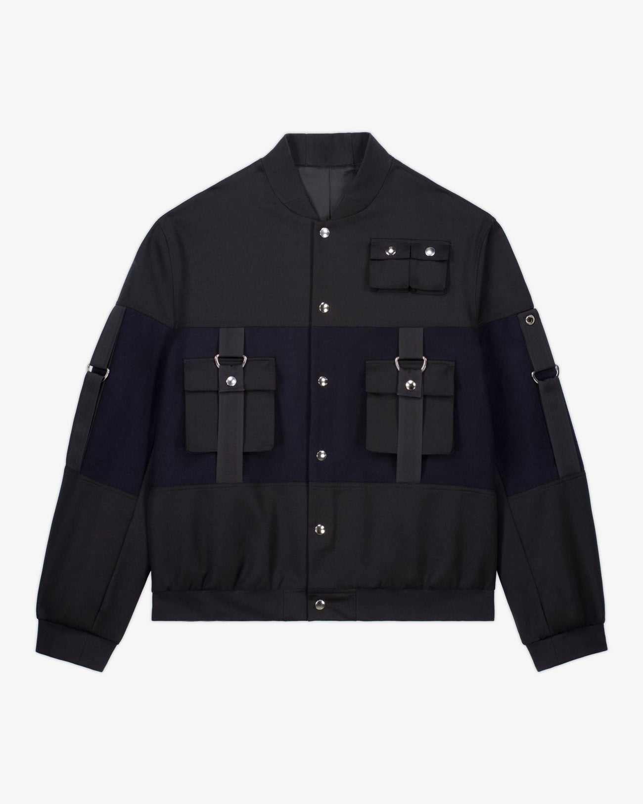 남성용 블랙 앤 블루 울 캐시미어 봄버 재킷, Lebrun Paris, Made in France
