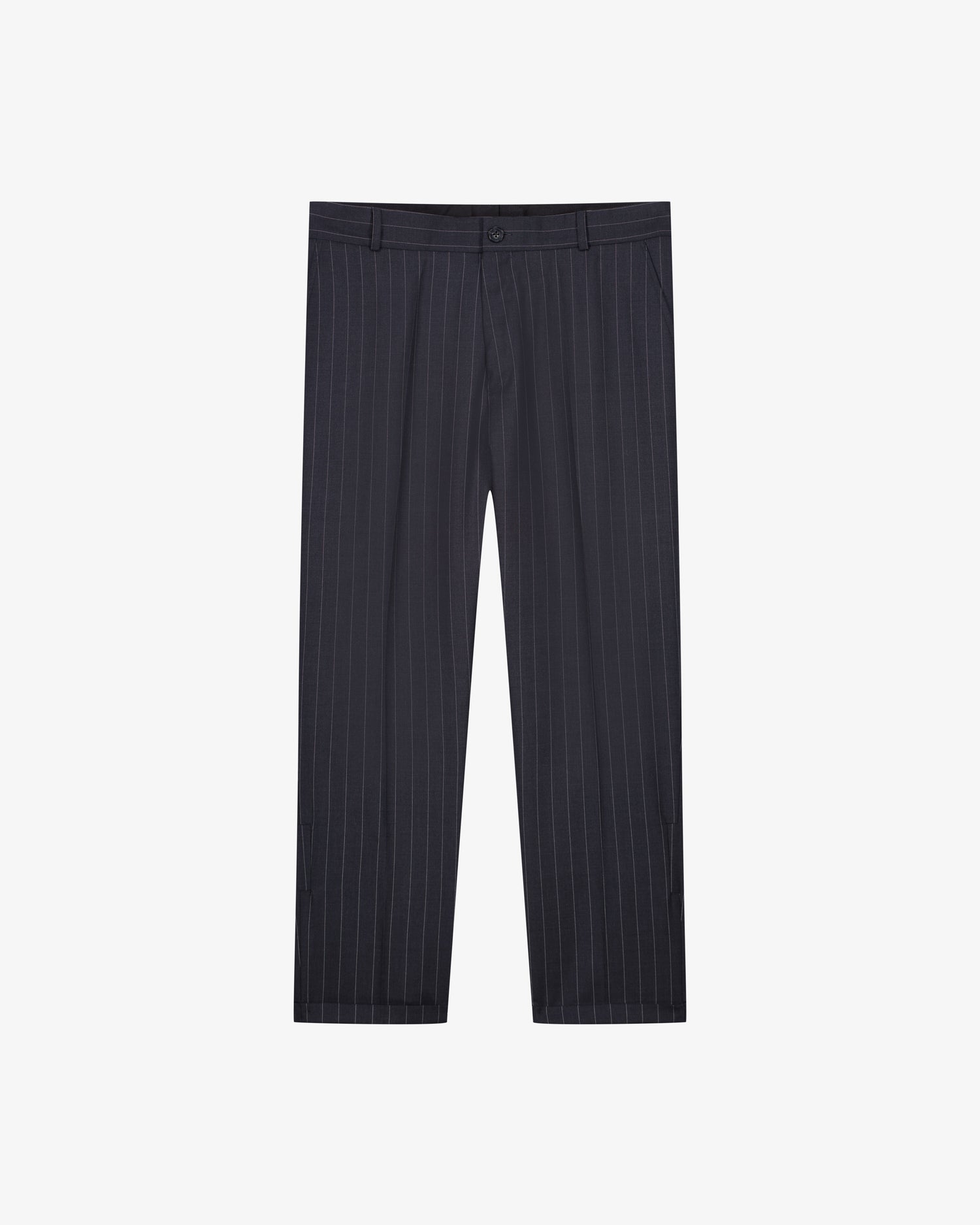 Pantalon homme gris anthracite à rayures en laine, vue de face - Lebrun Paris