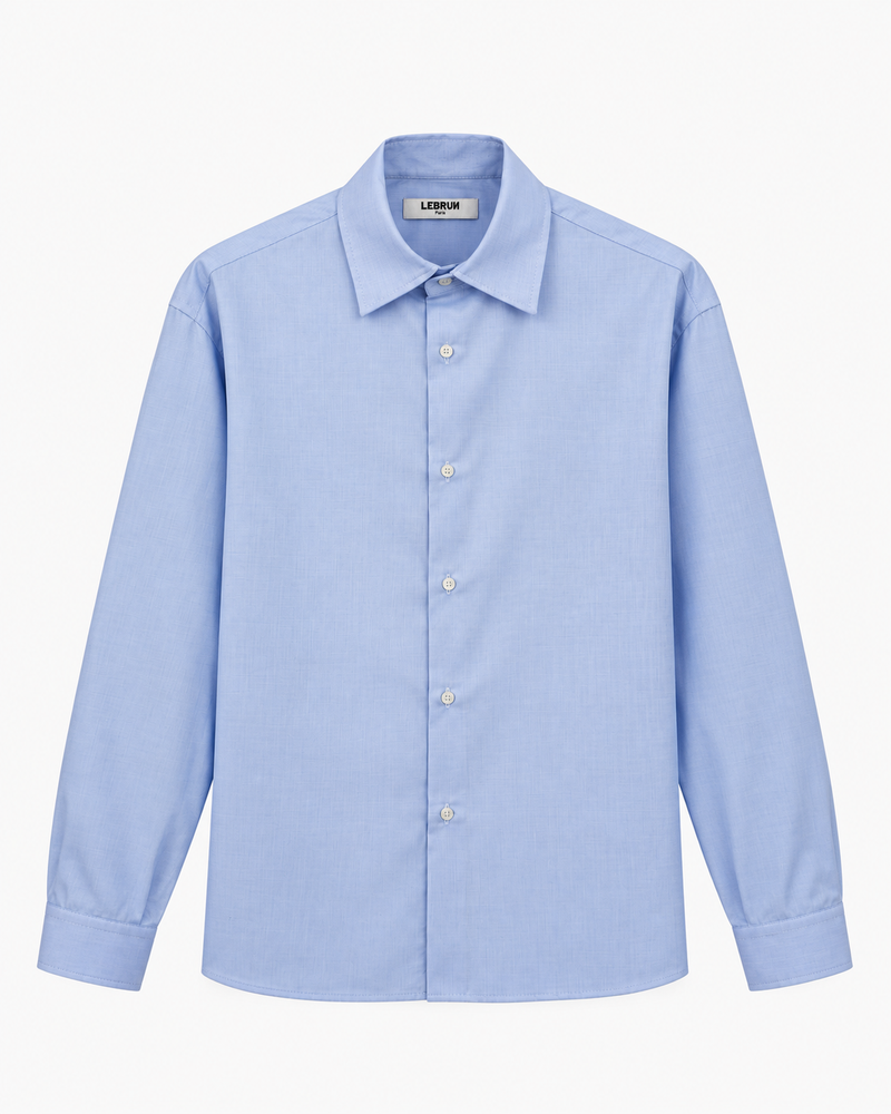 Lebrun Paris Light Blue Oversize Shirt, Italian 100% cotton poplin, front view