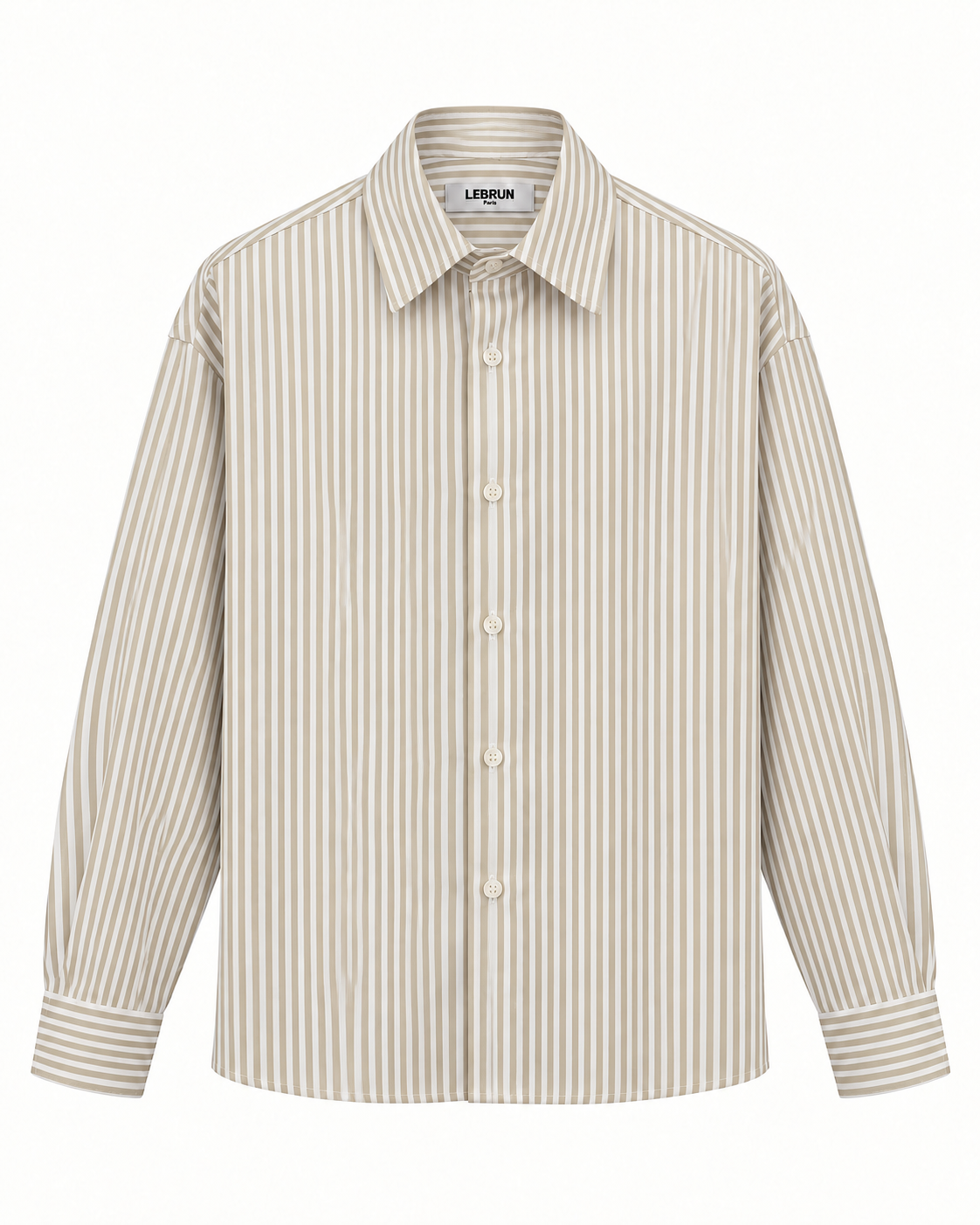 Lebrun Paris White Beige Stripe Oversize Shirt, Italian 100% cotton poplin, front view