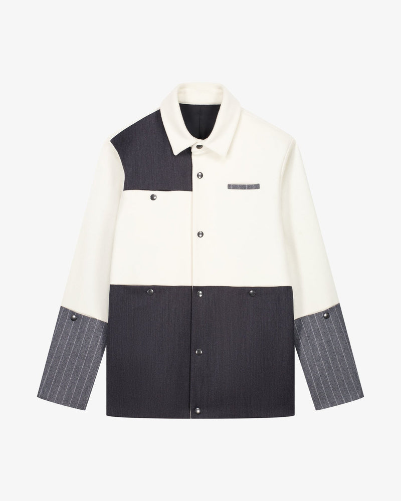 LA VESTE COACH BLANCHE & GRISE EN LAINE & CACHEMIRE - Lebrun Paris