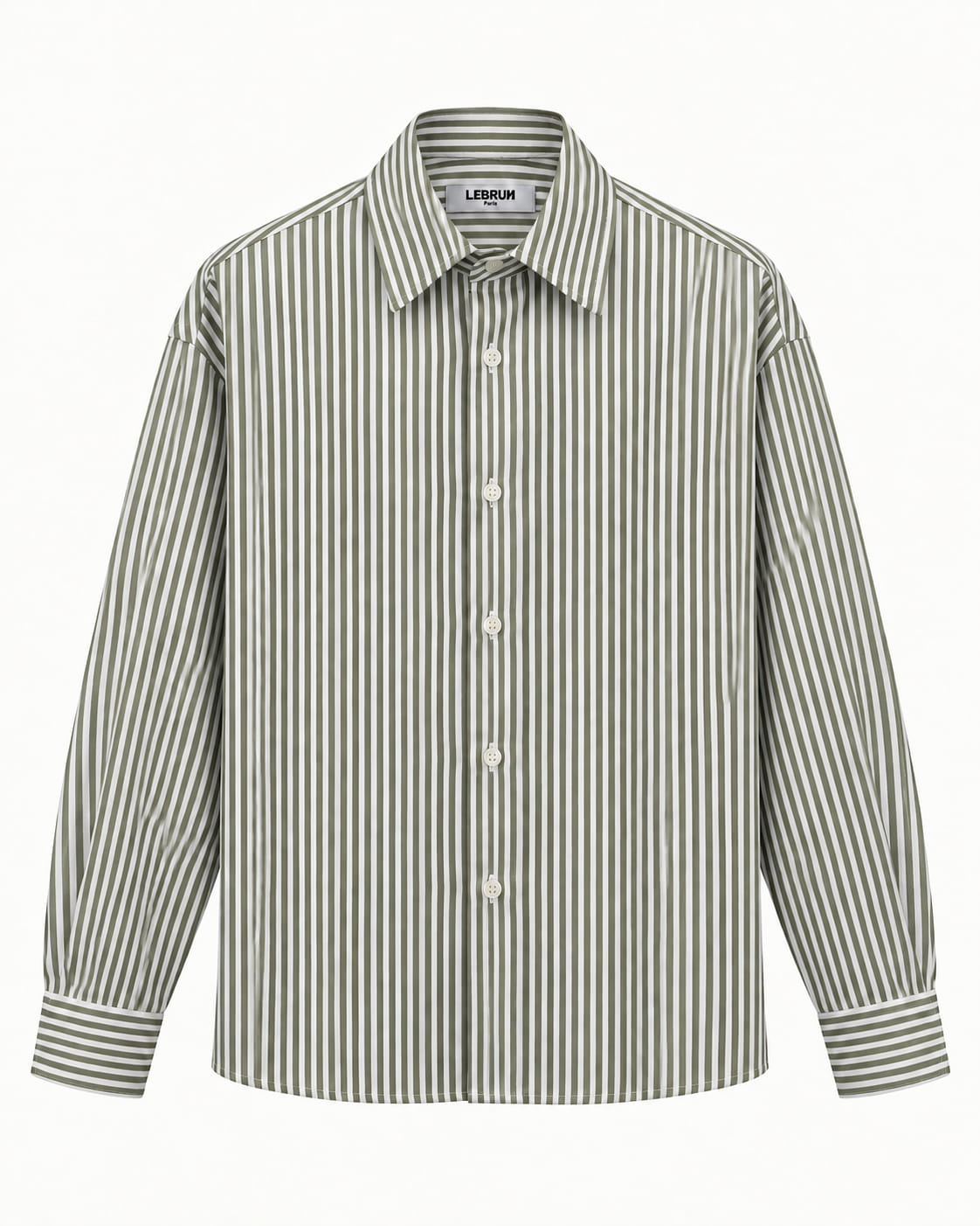 Chemise oversize blanche à rayures kaki Lebrun Paris, vue de face