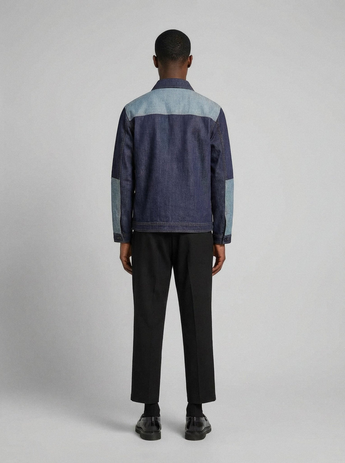 メンズブルーデニム＆ギャバジンワーカージャケット、Lebrun Paris、Made in France
