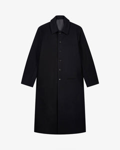 Cappotto lungo in lana nera minimal uomo, Lebrun Paris, Made in France