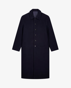 Cappotto lungo in lana blu minimal uomo, Lebrun Paris, Made in France
