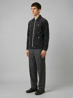 Blouson in velluto a coste grigio antracite con zip uomo, Lebrun Paris, Made in France