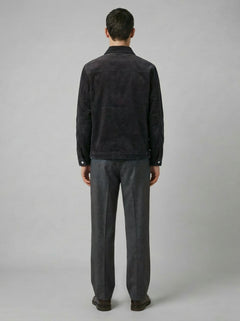 Blouson in velluto a coste grigio antracite con zip uomo, Lebrun Paris, Made in France