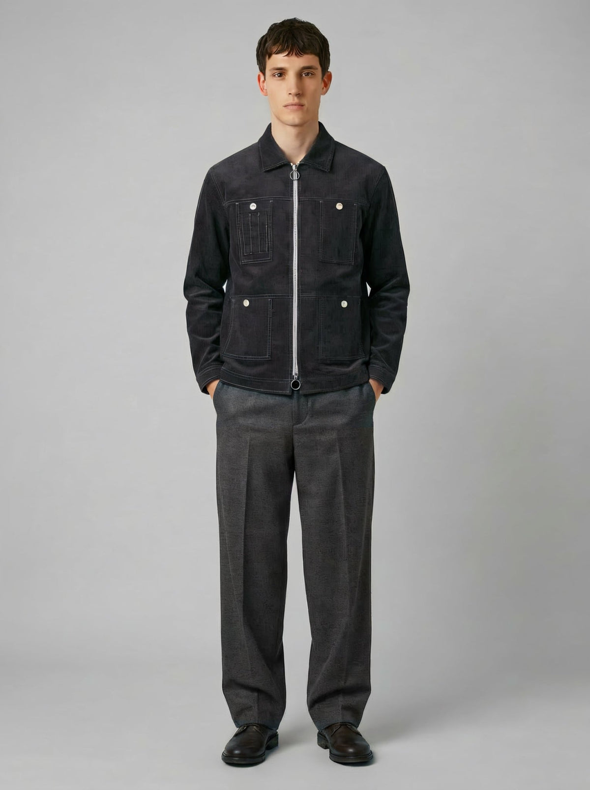 Blouson de pana gris antracita con cremallera para hombre, Lebrun Paris, Made in France