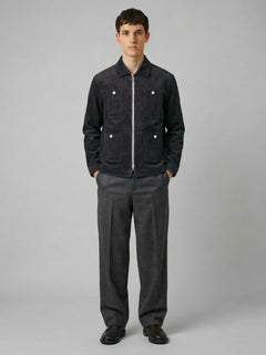 Blouson in velluto a coste grigio antracite con zip uomo, Lebrun Paris, Made in France