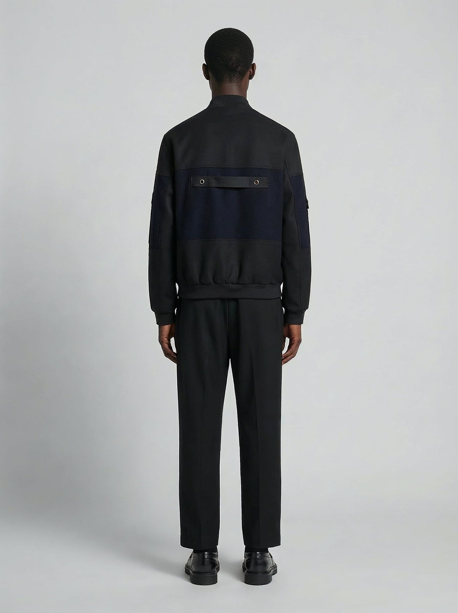 Bomber in lana e cashmere nero e blu uomo, Lebrun Paris, Made in France