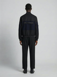Bomber in lana e cashmere nero e blu uomo, Lebrun Paris, Made in France
