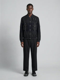 Bomber in lana e cashmere nero e blu uomo, Lebrun Paris, Made in France