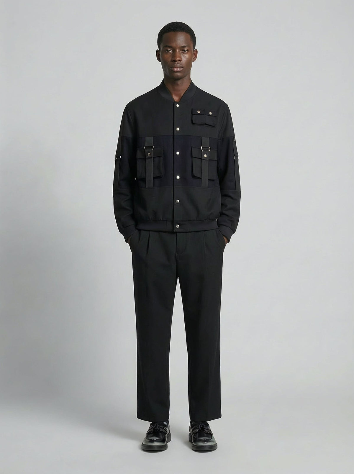 男士黑蓝双色羊毛开士米飞行员夹克，Lebrun Paris，Made in France