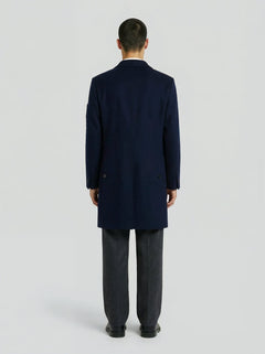 Cappotto in lana e cashmere blu uomo, Lebrun Paris, Made in France