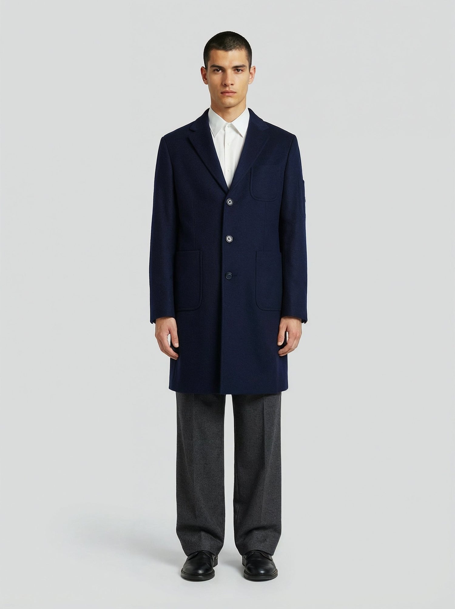 Cappotto in lana e cashmere blu uomo, Lebrun Paris, Made in France