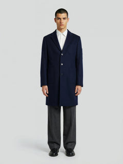 Cappotto in lana e cashmere blu uomo, Lebrun Paris, Made in France