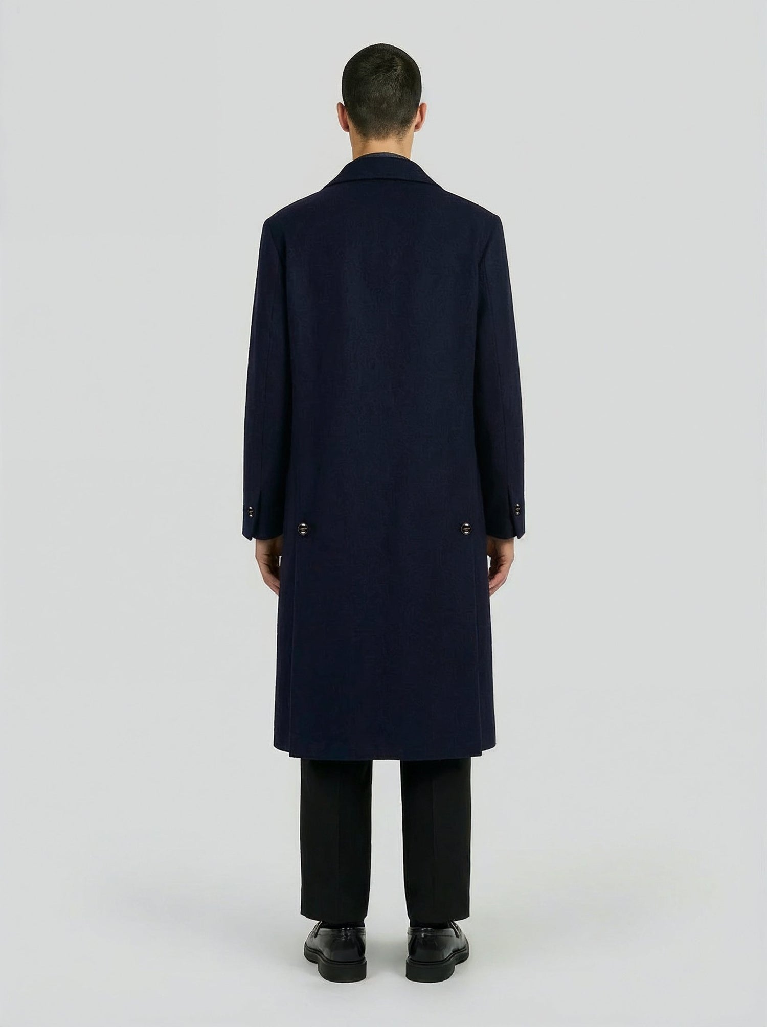 Cappotto lungo in lana blu minimal uomo, Lebrun Paris, Made in France