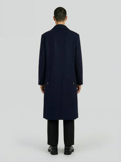 Cappotto lungo in lana blu minimal uomo, Lebrun Paris, Made in France