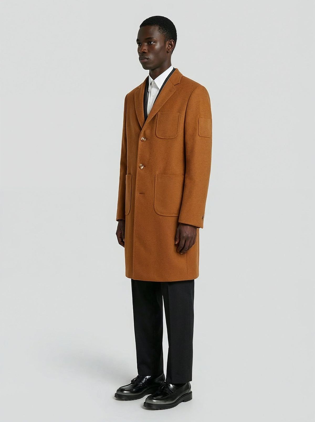 남성용 카멜 울 캐시미어 코트, Lebrun Paris, Made in France