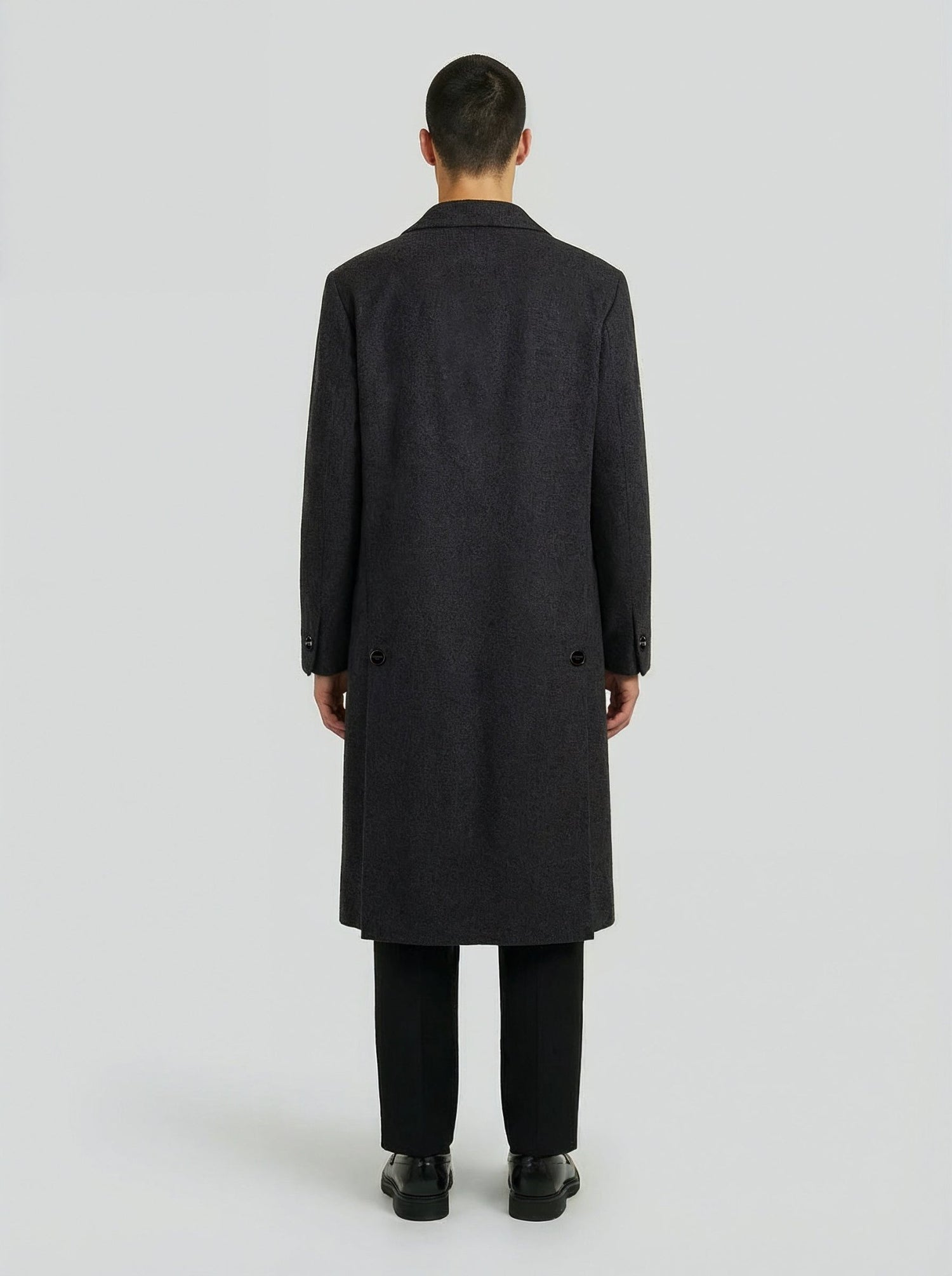 Cappotto lungo in lana grigia minimal uomo, Lebrun Paris, Made in France