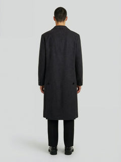 Cappotto lungo in lana grigia minimal uomo, Lebrun Paris, Made in France