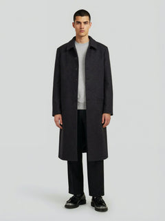 Cappotto lungo in lana grigia minimal uomo, Lebrun Paris, Made in France