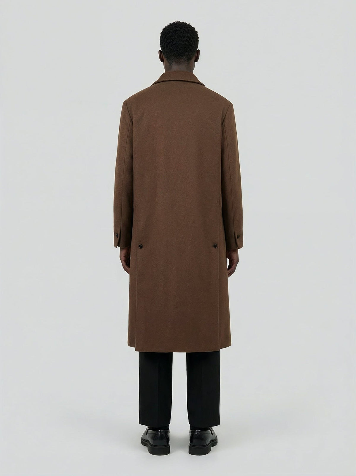 男士棕色羊毛开士米长款大衣，Lebrun Paris，Made in France