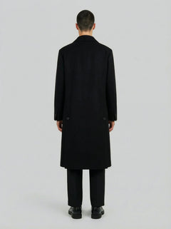 Cappotto lungo in lana nera minimal uomo, Lebrun Paris, Made in France