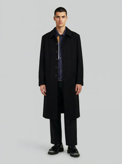 Cappotto lungo in lana nera minimal uomo, Lebrun Paris, Made in France