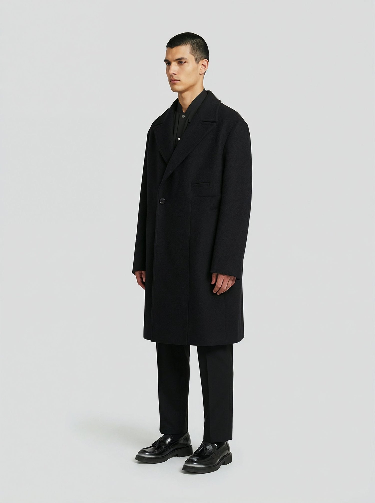 Cappotto doppiopetto in lana nera uomo, Lebrun Paris, Made in France
